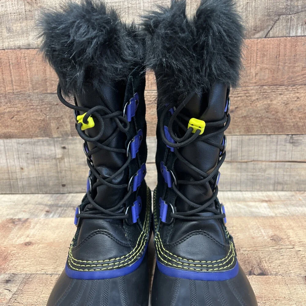 Sorel Waterproof Girls Youth Snow Boots Black/Purple Suede/Rubber Size 6 (38)